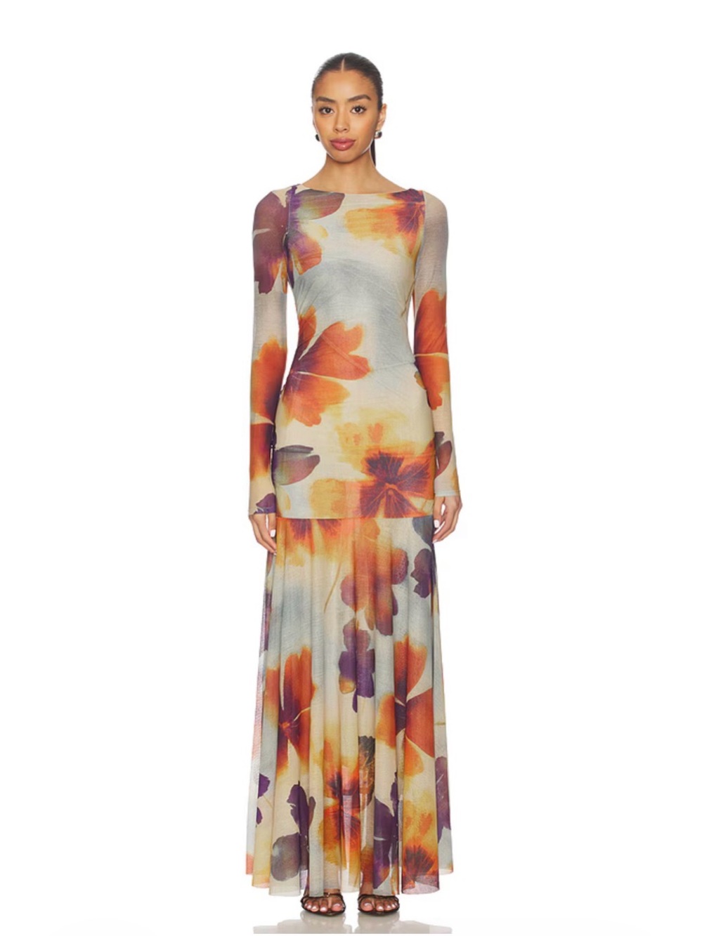 NWT Free People Sunnei Mesh Maxi Dress Sunrise Combo Floral Medium - Picture 1 of 5
